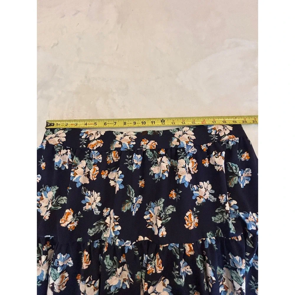 LC Lauren Conrad Navy Floral Tiered Midi Skirt Plus Size 2X Boho Cottagecore